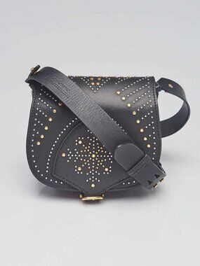 Burberry Black Calfskin Leather Studded Crossbody Mini Satchel Bag